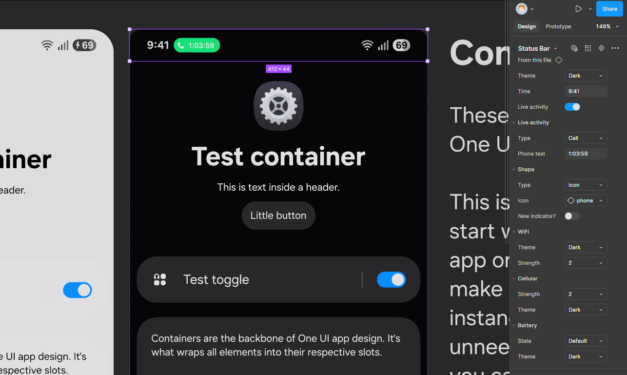Customisable components in the One UI Design Kit.